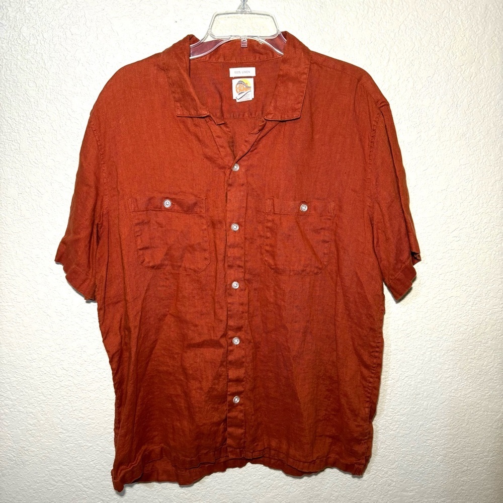 C&C California Men’s XL 100% Linen Button Up Camp Shirt Rust Casual Coastal
